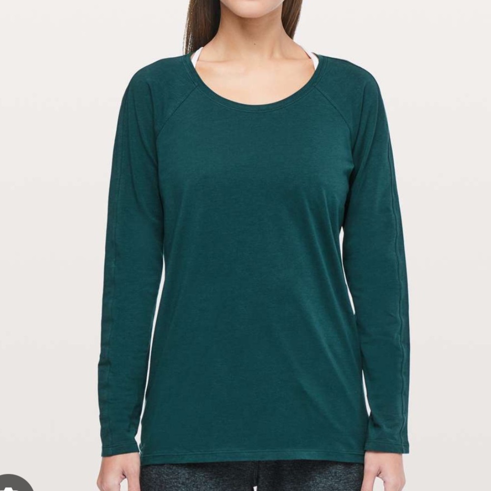 LULULEMON PIMA COTTON EMERALD Green LONG SLEEVE TEE Top SIZE 2 Lycra Athletic
